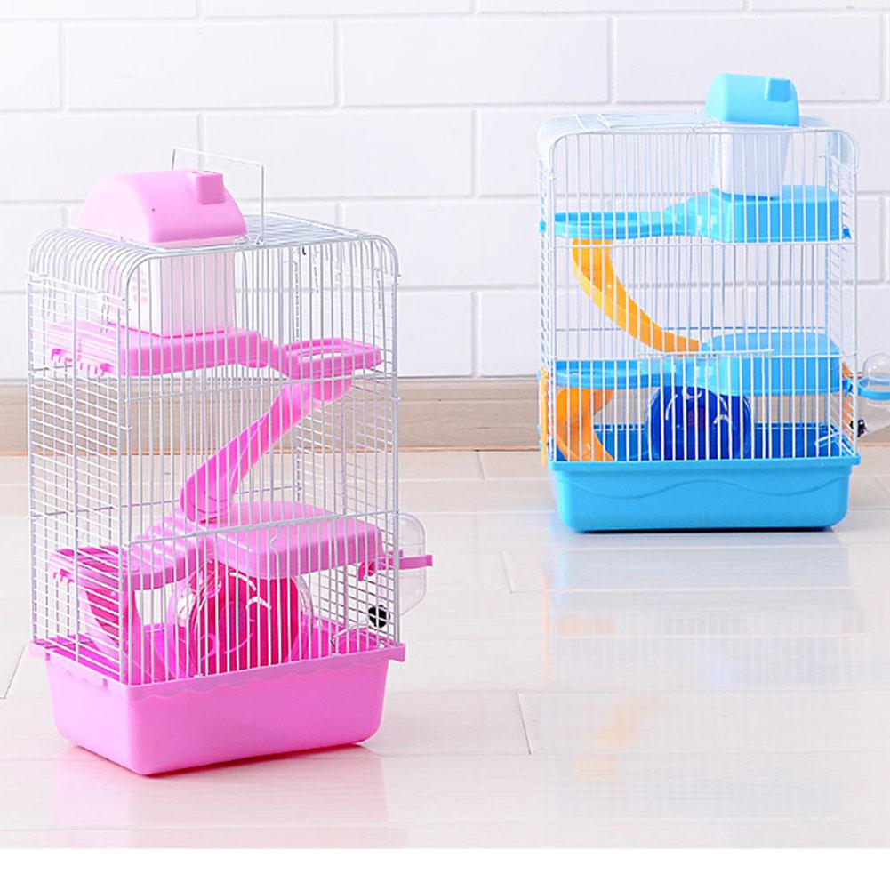 Cage de Hamster d'animaux de 3 étages | Maison de luxe, souris portables, décoration de l'habitat de la maison: Pink