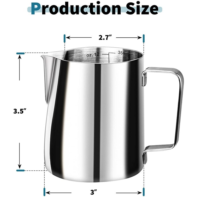 Milk Frothing Tank Stainless Steel Espresso Steaming Tank 12OZ/350ML For Espresso Machine Milk Frother Latte Art