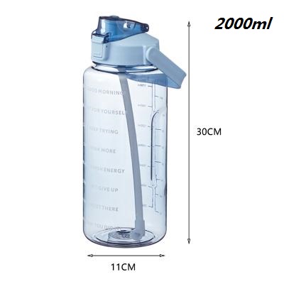 2000Ml Outdoor Water Grote Ketel Met Stro Sport Flessen 3D Cartoon Stickers Water Storge Transparante Sport Fles: Without  Blue