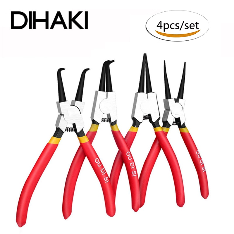 4pcs/set Circlip Pliers Set Retaining Clip Internal External Spring Bent Straight Snap Ring Disassembly Home Crimp Tool