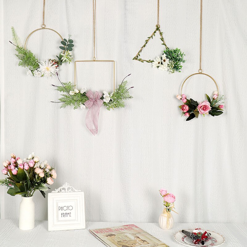 Le plus Polygona Simulation fleur couronne porte tenture murale fleur cerceau couronne anneau en métal guirlande suspendue pour décoration murale de mariage