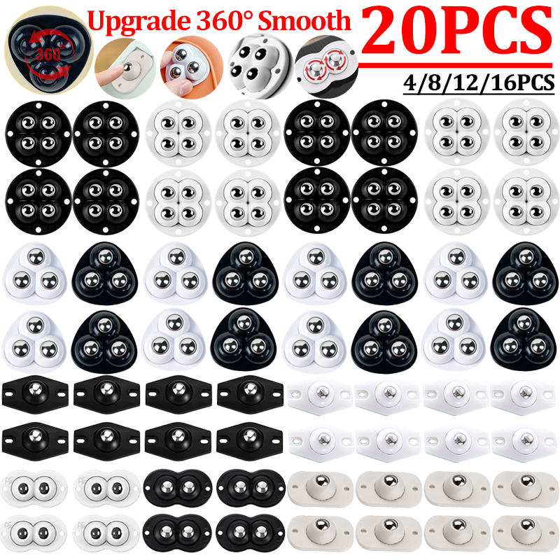 Mini ruedas giratorias autoadhesivas de 20 piezas, rueda Universal de acero inoxidable, polea de rotación de 360 grados para cubo de basura de muebles