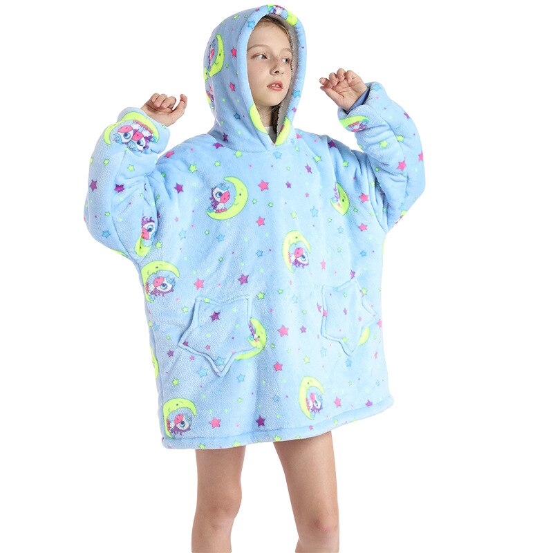 Childrn Winter Pyjama Warme Fleece Hoodies Regenboog Eenhoorn Kigurumi Nightwears Voor Baby Meisjes Tiener Jongens Truien Kids Kleding: FH17