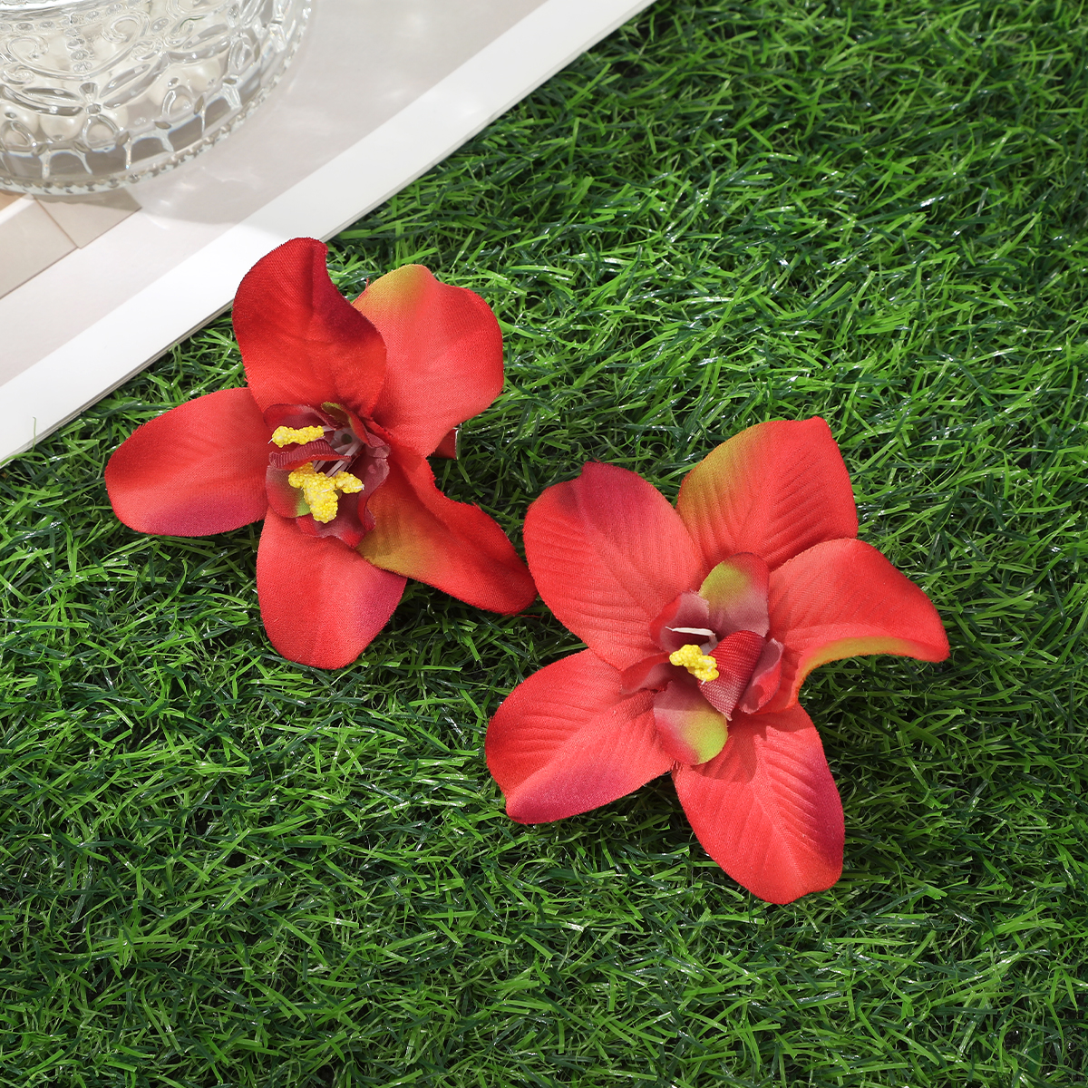 Horquillas de orquídeas simuladas, pinza para el pelo de flor blanca y rosa para mujer, horquilla para foto de playa de viaje de verano, Clip LATERAL, tocados de