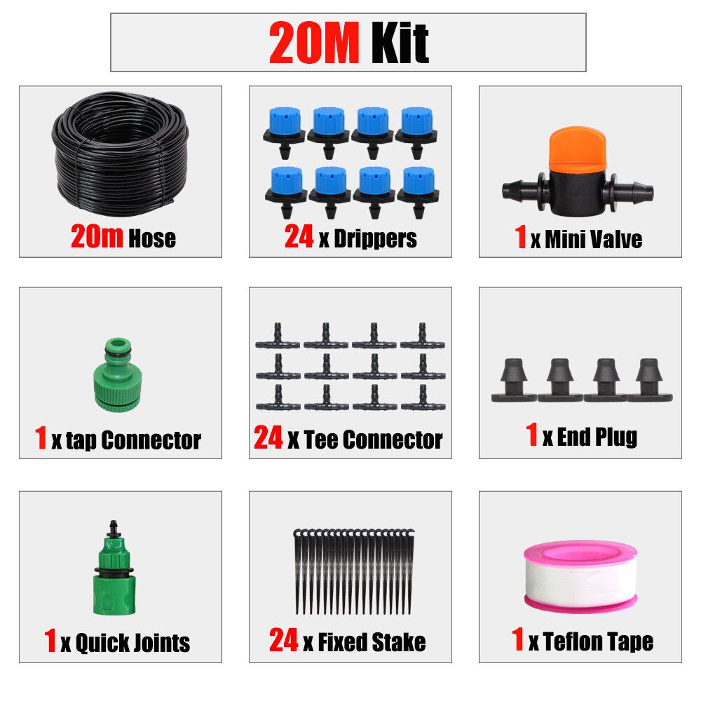 RBCFHl 1/4'' Blue Adjustable Drip Irrigation Nozzle Watering System Stop to Large Water Garden Patio Micro Kits: 20m