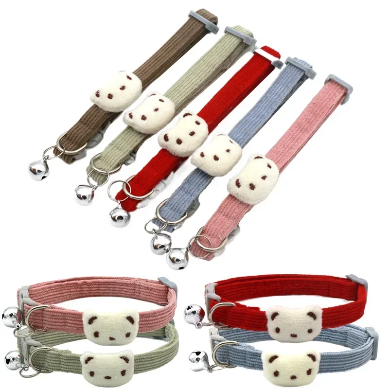 Joli collier réglable pour animaux de compagnie, 2 pièces, ours de dessin animé, en peluche douce, avec cloche, accessoires pour petits chiens, collier pour chat, fournitures pour animaux de compagnie