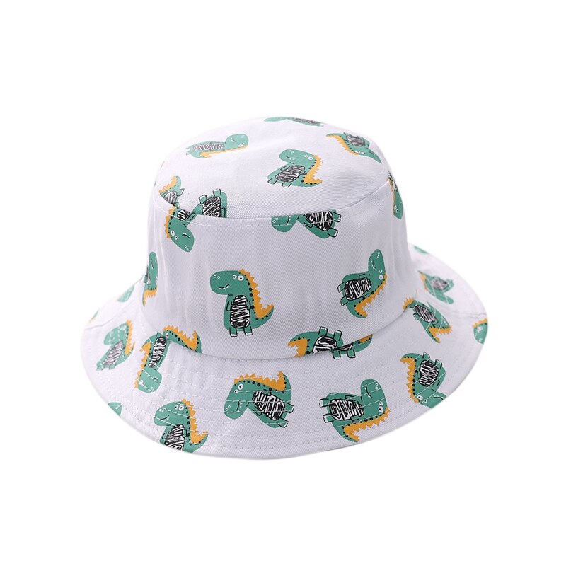 Dinosaure impression chapeau bébé chapeau dessin animé chapeau coton seau chapeau enfants été chapeau de soleil enfant en bas âge garçons filles chapeau: White
