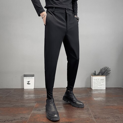 Men Suit Pants Business Office Social Slim Fit Trousers Streetwear Casual Pencil Pants Pantalon Homme Classique: Black / 36
