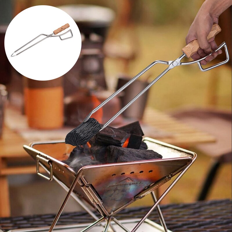Stainless Steel BBQ Charcoal Tongs Outdoor Picnic Long Handle Salad Grilled Food Scissor Clip