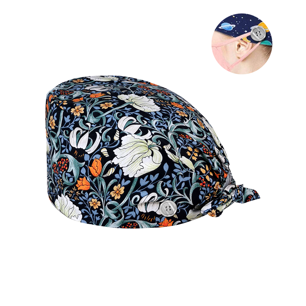 HC2K12018wholesale Buttons scrub hat Unisex sweat-absorbent Pet grooming caps printing Cap Women and Men Cleaning scrub caps: hat12110