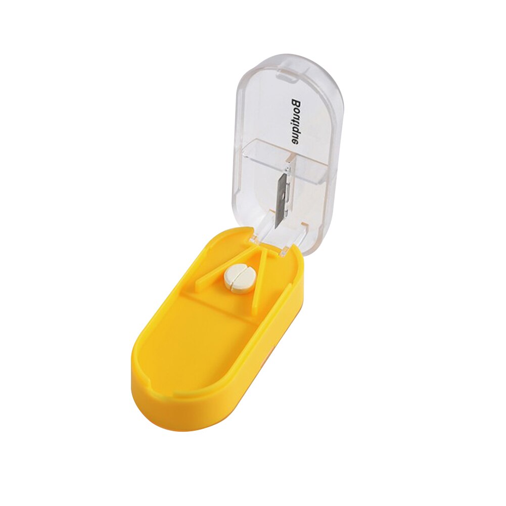 Divide Compartment Storage Box Portable Medicine Case Container Tablets Dispenser Organizer Crusher Box: YELLOW