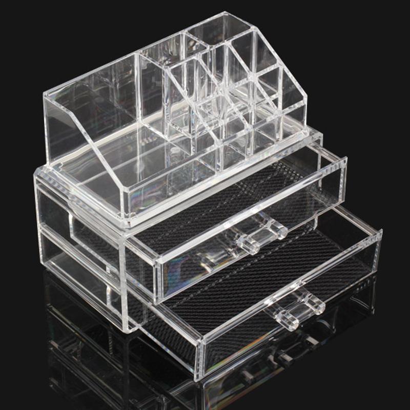 Caja de almacenamiento de organizador de maquillaje transparente portátil, organizador de exhibición de maquillaje acrílico, caja de cajones para estuche de almacenamiento de maquillaje