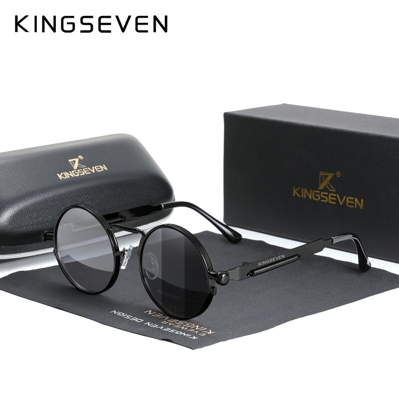 KINGSEVEN, gafas de sol góticas Steampunk de , gafas de sol polarizadas para hombres y mujeres, gafas de sol con montura metálica redonda Vintage de de: Fotocromático