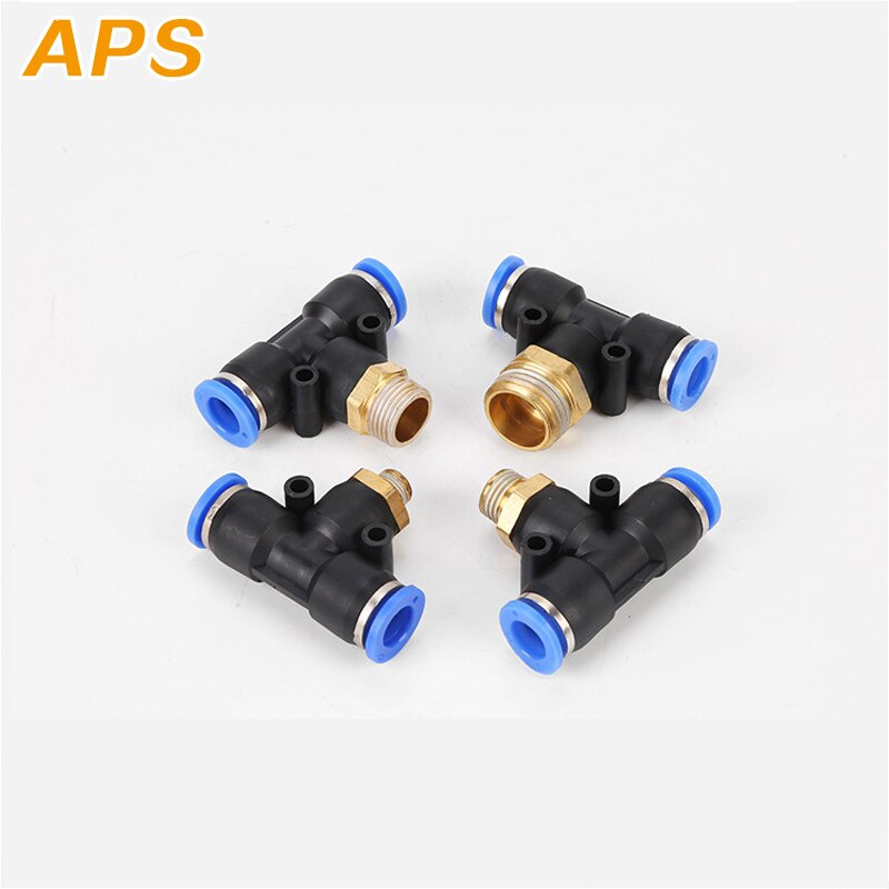 Air Connector Fitting T Shape Tee 6mm 8mm 10mm 12mm 4mm Hose Pipe to 1/8" 1/4" M5 3/8" 1/2" BSPT Male Thread Pneumatic Coupler