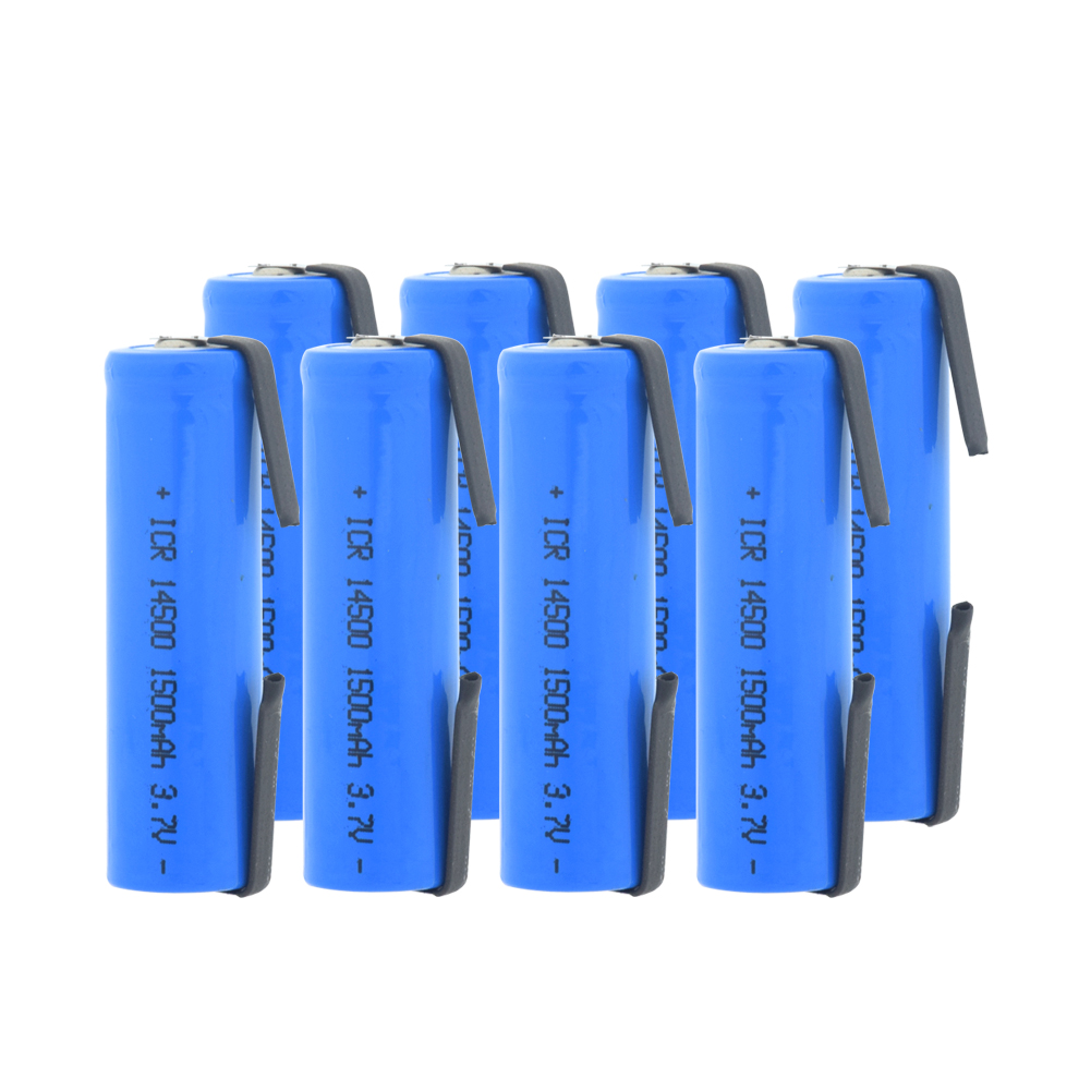 ICR 14500 Batteria Al Litio 3.7V 1500mAh Batterie Ricaricabili di Saldatura Nichel Copriletto batterie Per LED Torcia Della Torcia Elettrica: 8 PCS