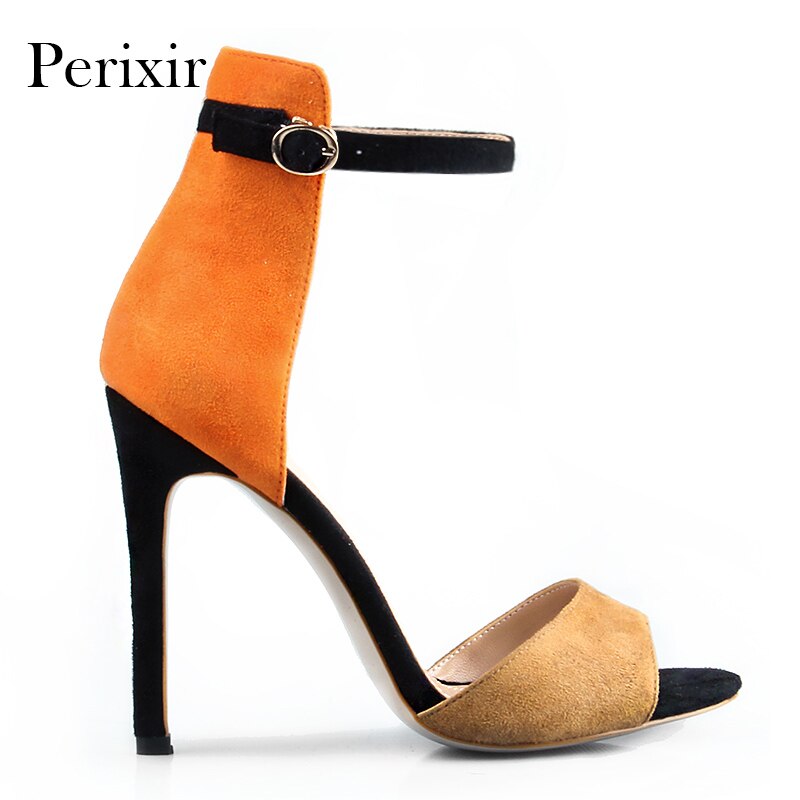 Perixir kvinnor högklackade sandaler dam sommar sandaler spänne märke dam skor i lager orange sandaler kvinnor: 38