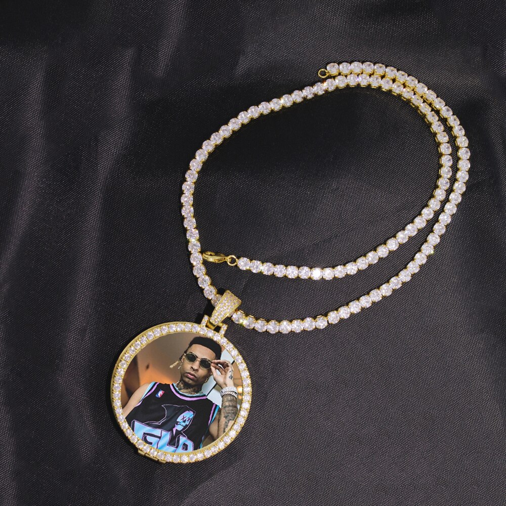 Custom Made Foto Medaglioni Pendente Della Collana 4 millimetri Tennis Catena Color Oro Argento Iced Out Cubic Zircon Degli Uomini Hip hop regalo dei monili