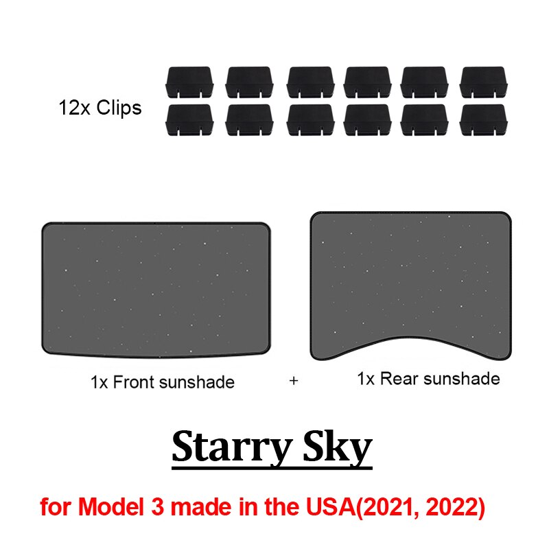 Parasol de techo de vidrio para coche Tesla, parasol frontal y trasero para parabrisas Skylight, sombreado UV, actualización, modelo 3, , 2022: M3 F R Star USA
