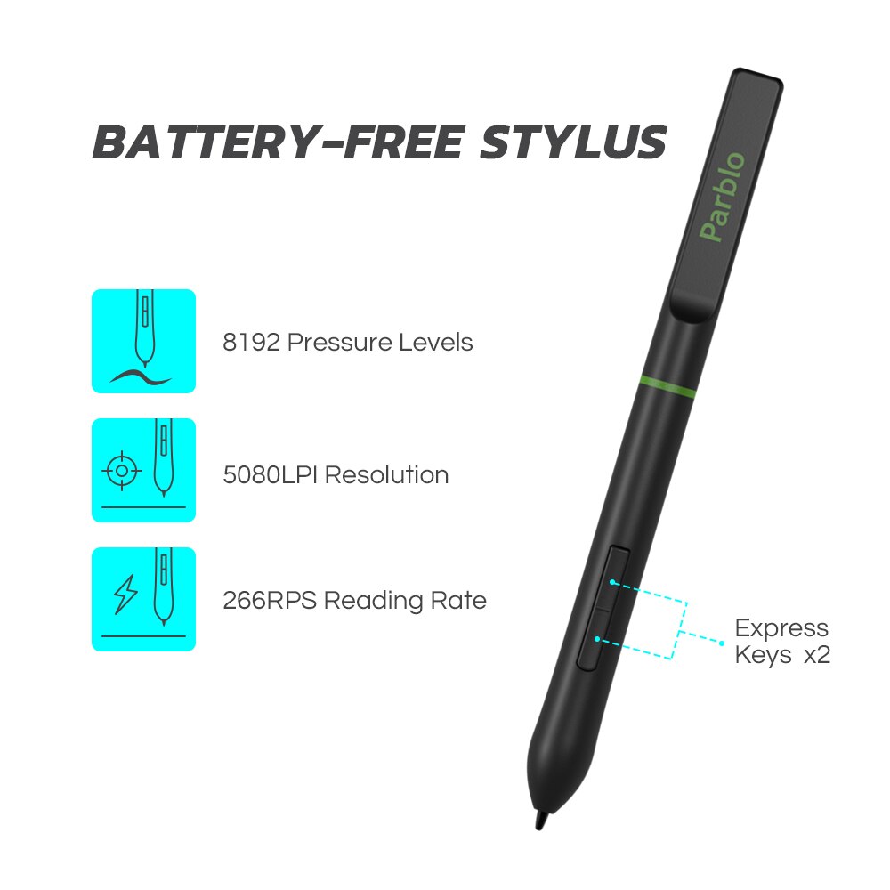 Parblo A640 V2 Graphics Tablet Digital Drawing Tablet 8192 Pressure Battery-free Pen Support Online Education
