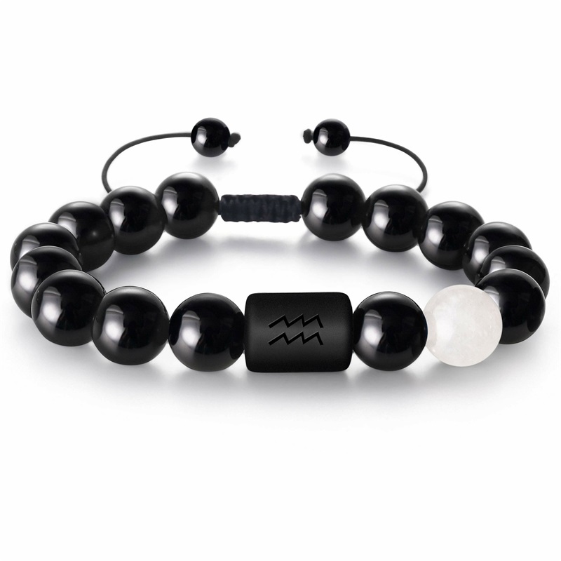 8mm naturlige svarte onykssteiner stjernetegn armbånd horoskop armbånd for kvinner menn vennskapssmykker: Varm stempling