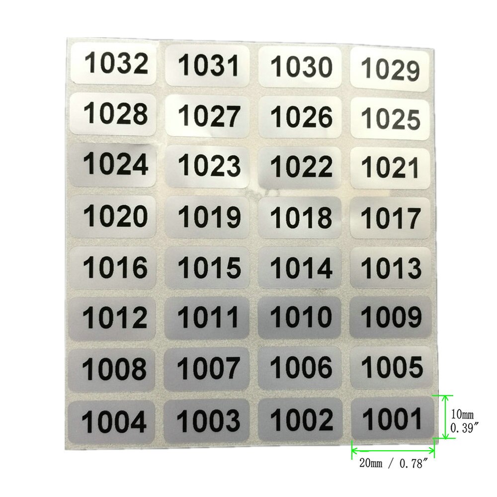 1000 etiketten Fortlaufende Nummer Inventar Lagerung Aufkleber Wasserdicht 20mm x 10mm 001 zu 10000 Für Wahl: 1001 zu 2000