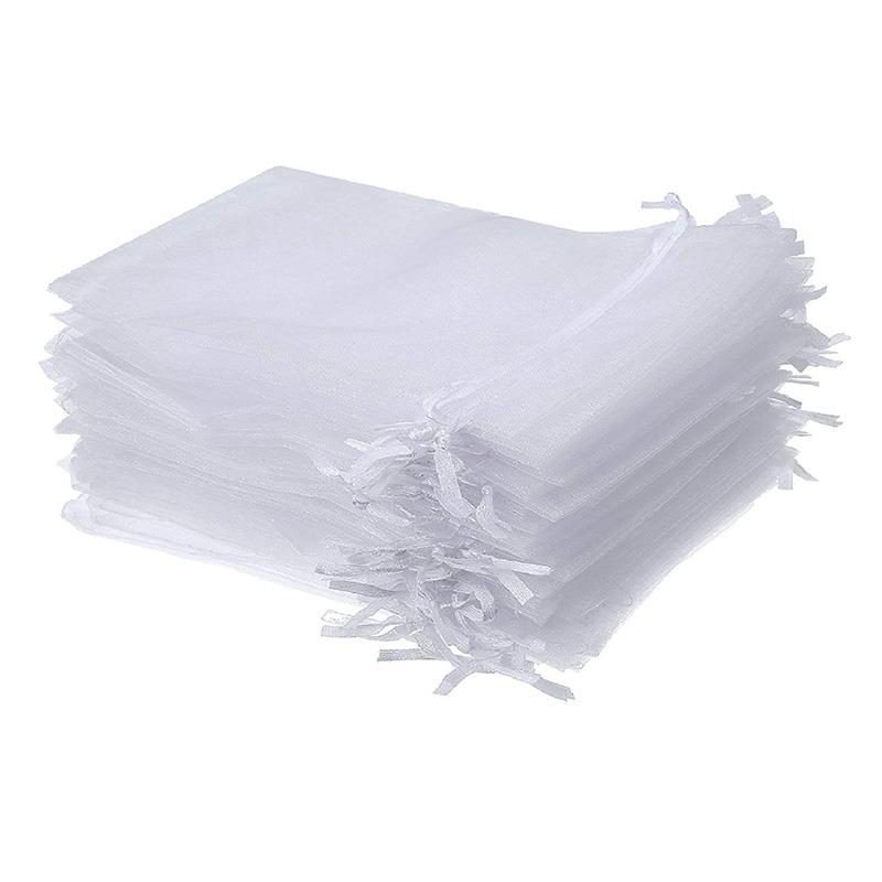 50Pcs Sheer Koord Organza Sieraden Pouches Wedding Party Kerst Favor Bags (Wit)