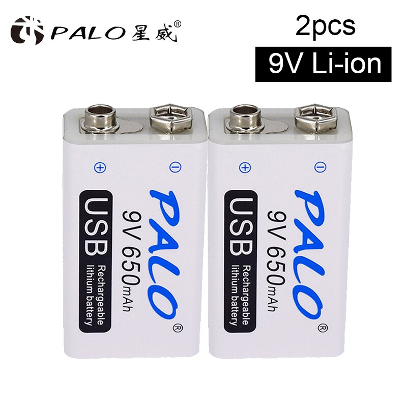 PALO 6f22 9v Rechargeable Battery Lithium 9V Usb Battery for Microphone Multimeter: 2Pcs 9v