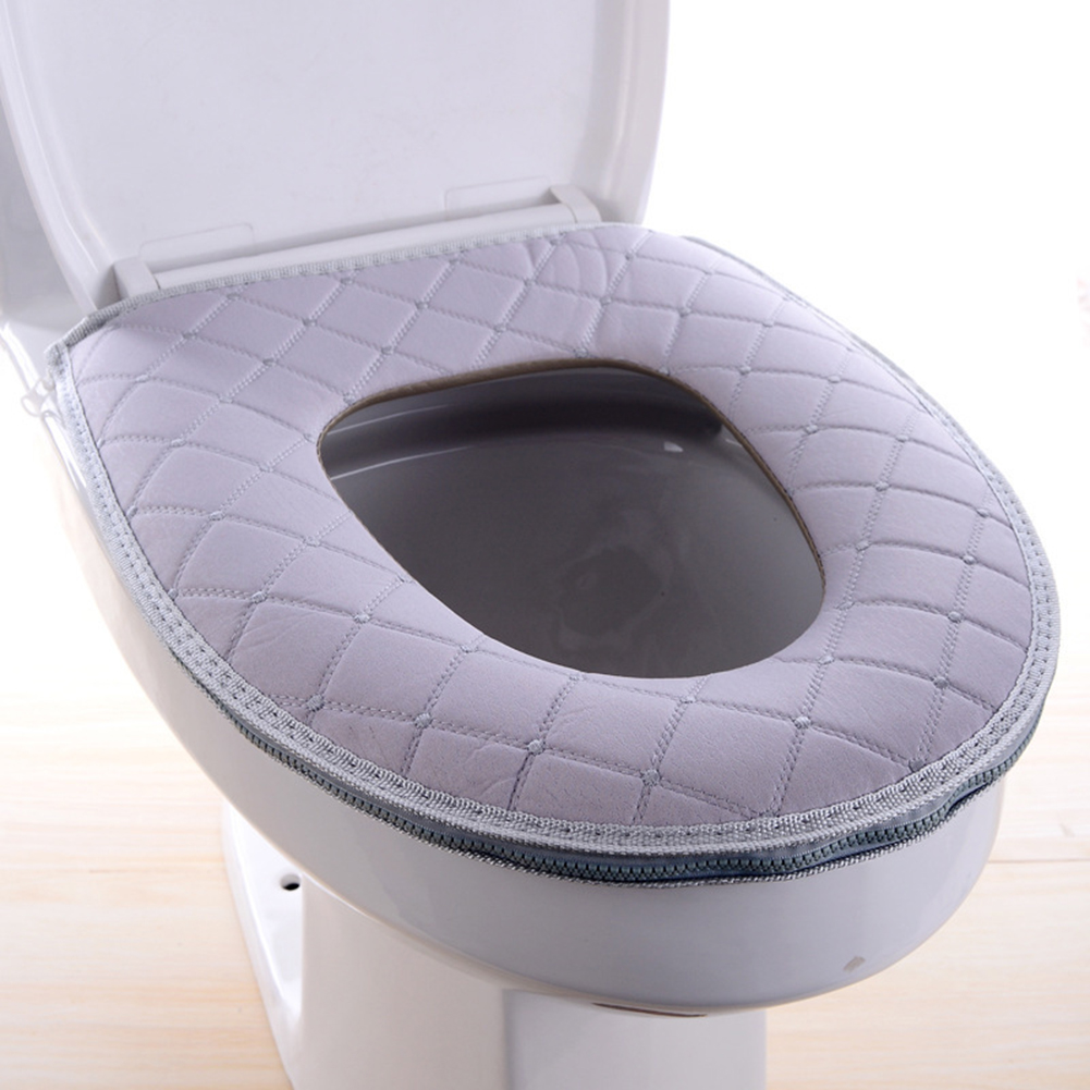 Badeværelse blød tykkere varmere toilet sædeovertræk pads vandtæt klud toilet dæksel sæde låg pad boligindretning toilet sæde dække: Grå