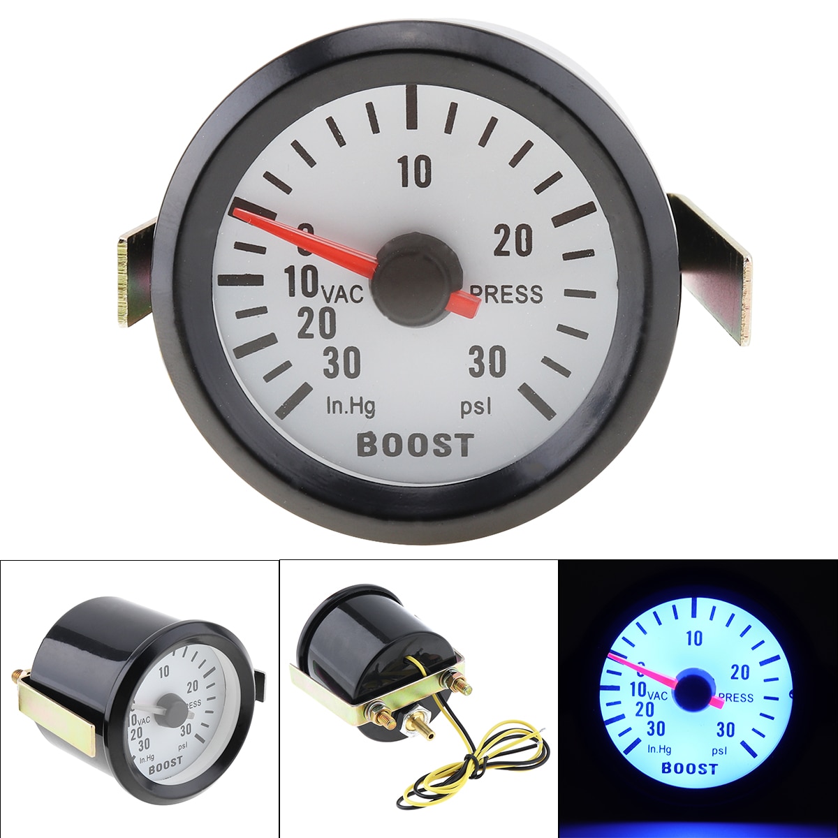 Medidor de Turbo Boost con Sensor para coche, barco y camión, color negro, 6032BL, 2 &quot;, 52mm, DC 12V, LED azul 0 ~ 30 pulgadas, Hg / 0 ~ 30PSI