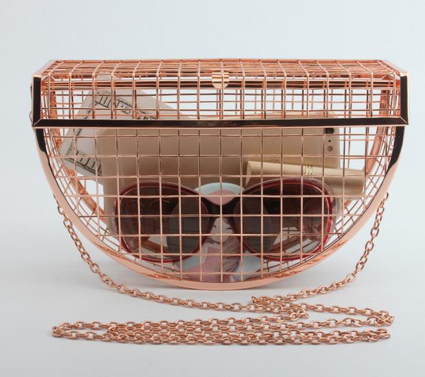 Einzigartige persönlichkeit hohl metall käfige Party Kupplung abend tasche schulter tasche damen handtasche Bote taschen geldbörse: neu rose gold