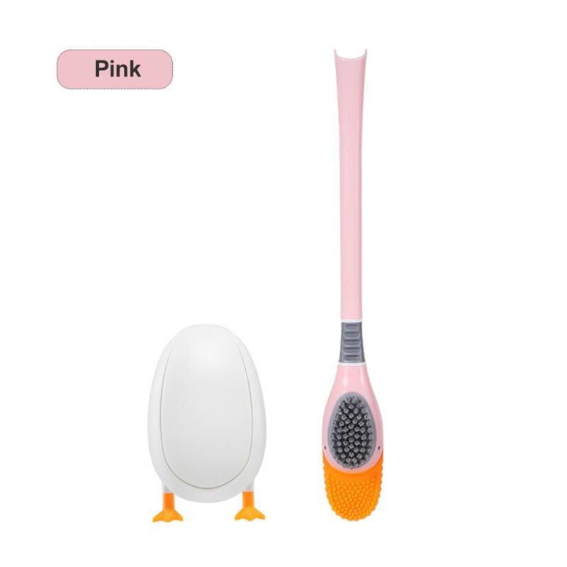 Toilet Brush Water Leak Proof With Base Duck Shape Silicone Soft Bristles Brush With Holder Toilet Bathroom Accessories: pink