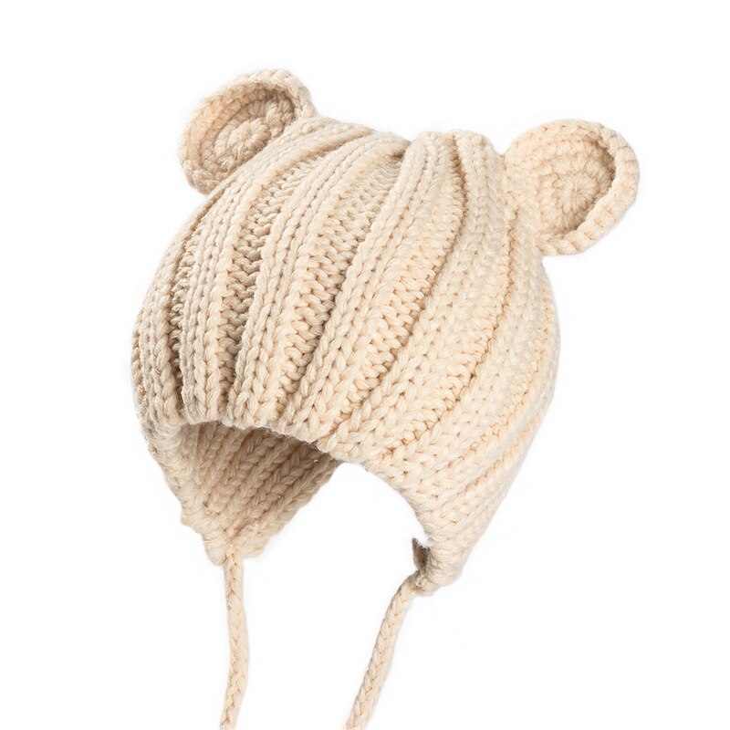 Nyfødt baby vinter varm hue strikkede babyhuer med bjørneører tegneserie børnebørn med snøre kasket til 1-3 år: 6