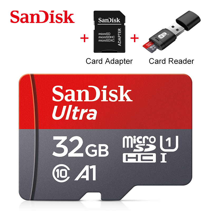 Sandisk Ultra A1 Micro SD Card 128GB 32GB 64GB 256GB Memory Card STF Flash Card Memory Cards 32/64/128GB for Phone + Card Reader: 16 GB