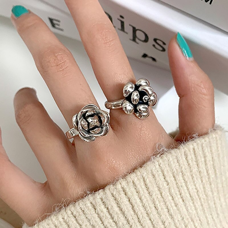 Evimi Vintage Punk 925 Sterling Zilver Sweet Bloem Ringen Fijne Sieraden Voor Vrouwen Mode Creatieve Party Accessoires