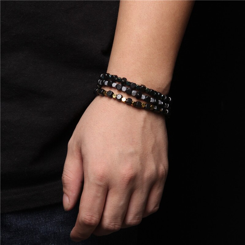 Cube Vierkante Steen Tiny Bead Armband 4Mm Hematiet 5.5Mm Houten Handgemaakte Armband Mannen Vrouwen Klassieke Creatieve Sieraden