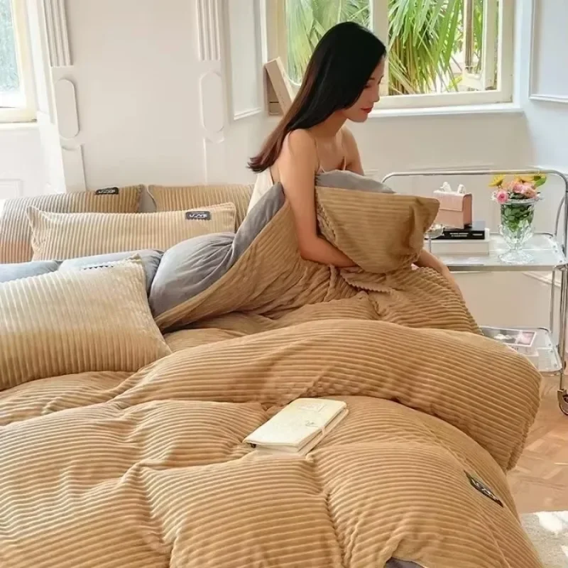 Winter-Bettbezug aus warmem Samt für Paare, 2 Personen, doppelter Bettbezug, 150/180/200/220, Bettwäsche, Zwilling Königin König, Tröster, Bettbezüge: Bett 140 / violett