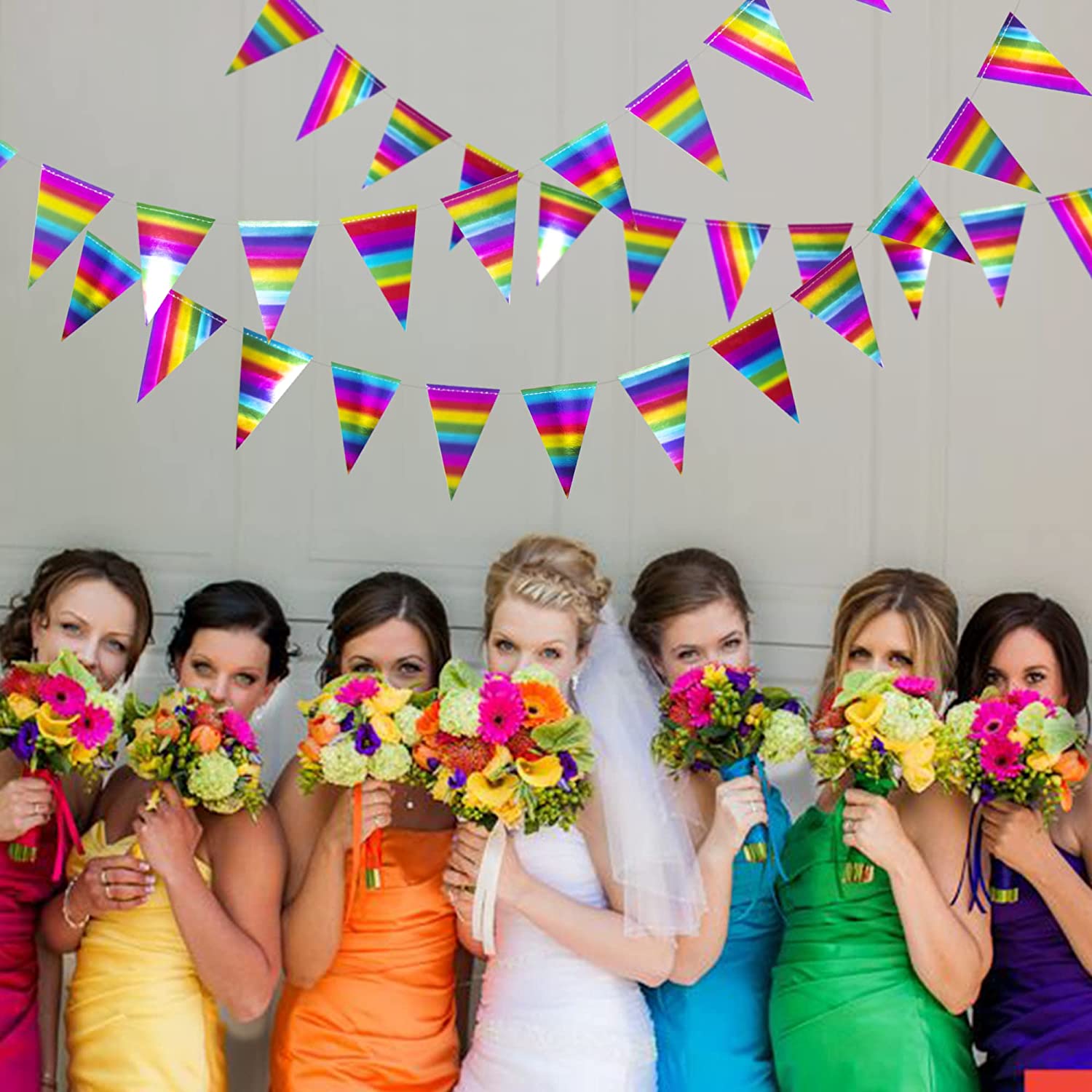 Rainbow Stripes Mexican Fiesta Party Triangle Flag Garland Hanging Decoration Streamer Wedding Banner Engagement Birthday Party