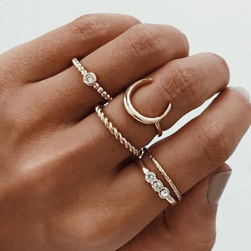 LETAPI Vintage Crystal Flower Ringen Voor Vrouwen Retro Geometrische Goud Kleur Knuckle Ring Set Statement Sieraden