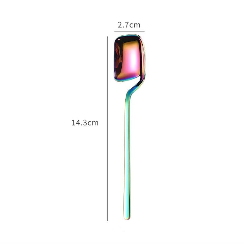 stainless stirring Small spoon hanging cup spoon dessert fruit fork coffe spoon cute stainless steel forks coffee accessories: Rainbow Spoon