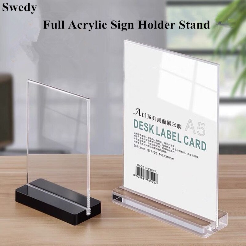 A6 T / L Shaped Transparent Acrylic Table Top Menu Holder Stand Restaurant Hotel Advertising Poster Card Display Stand