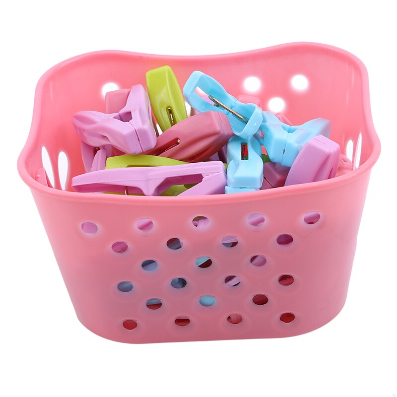 30 st plastklädnypor tvätt klädnypa förvaringsmaterial handduk stora klädklämmor med korg hushållstillbehör: Rosa