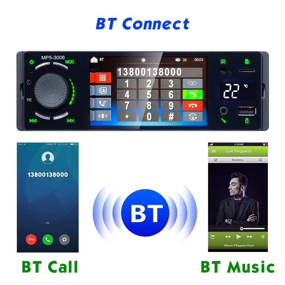 1 Din 4" Touch Screen Car MP5 Player Autoradio Bluetooth Car Stereo Auto Radio AUX-IN USB Support Rear View Camera Mirror Link
