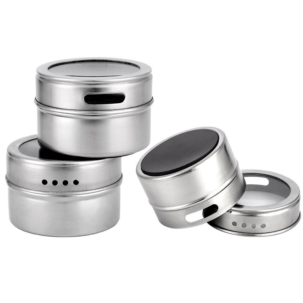 8 Pcs /12 Pcs Magnetic Spice Jar Set Stainless Steel Spice Tins Spice Storage Container Pepper Seasoning Sprays Tools
