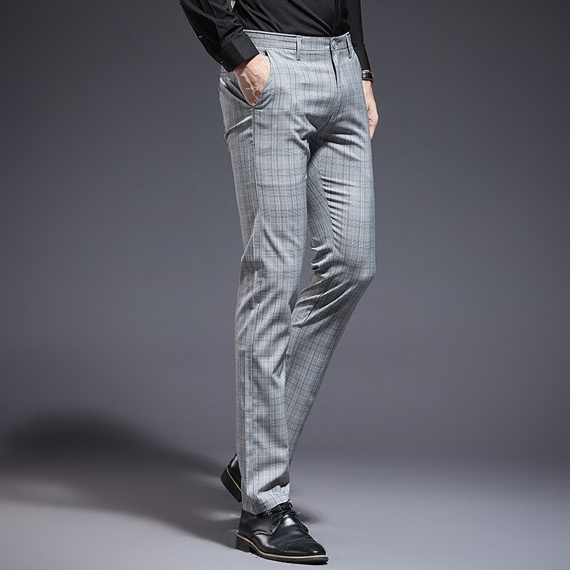 Mannen Broek Grijs Check Mannen Pak Broek Zomer Dunne Gedeelte Mannen Business Casual Broek Mode Mannen broek