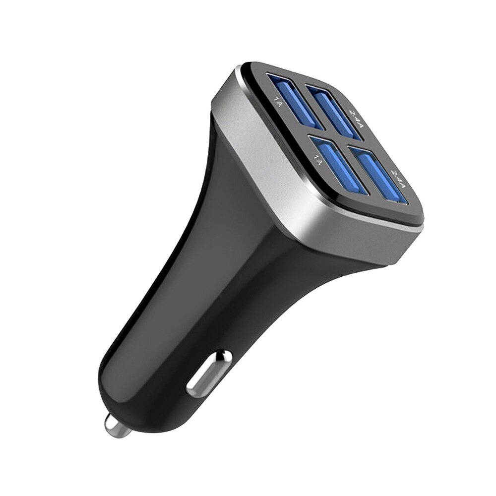 1 pc 2.4A 4 USB Ports Socket Multi Function Car Phone Charger (Black and Silver): As Shown