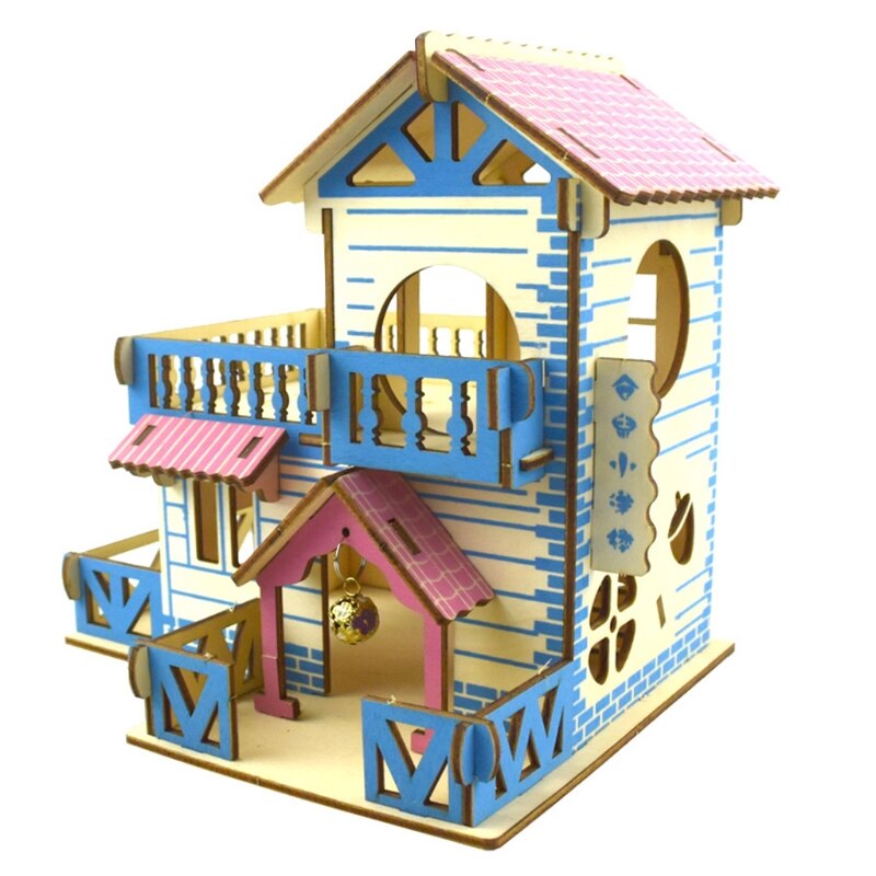Hamster Hideout Wooden Hut Small Animals Double Layer Villa Rat Room House Cage: A