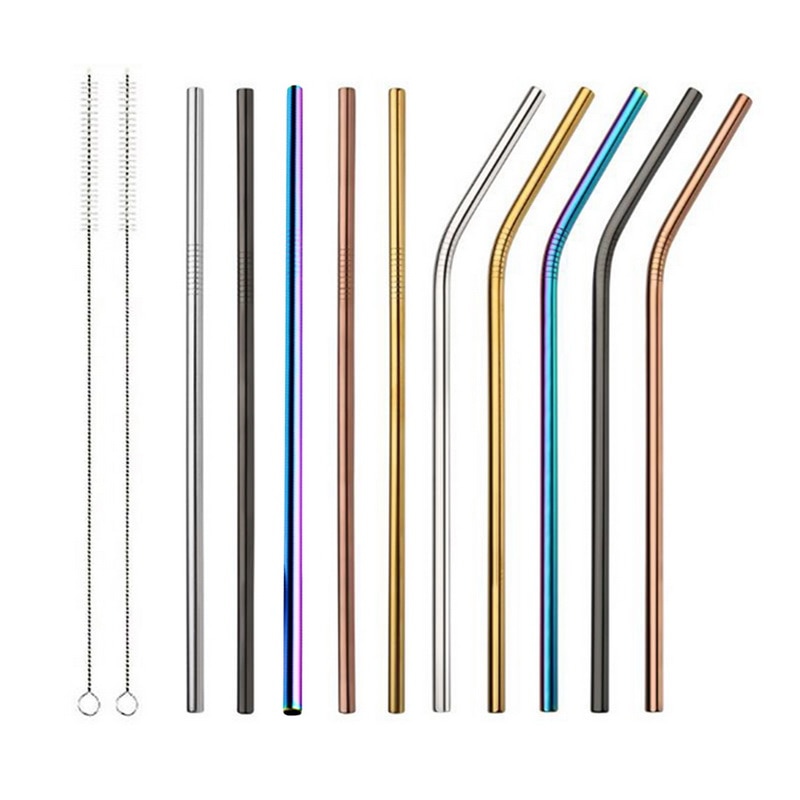 1/2/4pcs Stainless Steel Straw Reusable Metal Drinking Straw With Cleaner Brush For Home Party Barware Bar Accessories ^1