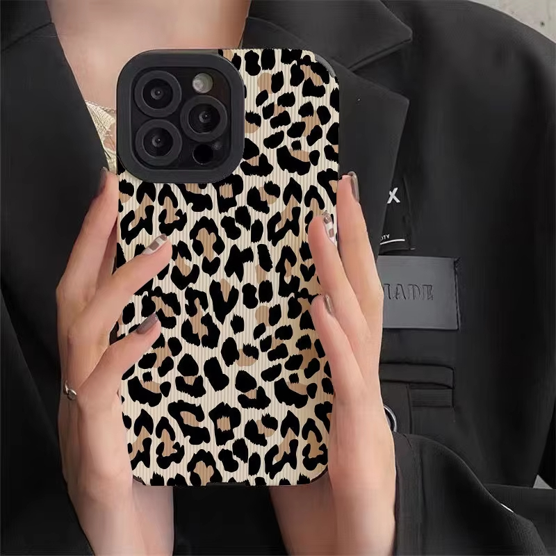 Bonita funda de teléfono de silicona de cuero de vaca de leopardo creativa INS para Apple iPhone 15 12 13 14 11 Pro Max, fundas de mujer a prueba de golpes