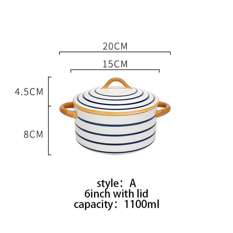 1.1/1.4/1.8L Japanse Soepkom Met Deksel Keramische Instant Noodle Kom Met Handvat Keuken Fruit Salade Pasta kom Ronde Bakvorm: 1100ml A