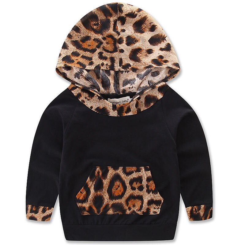 Nueva mezcla de algodón patrón de leopardo 2 uds chico bebé niño niña deportes Pullover con capucha abrigo pantalones conjunto ropa atuendo
